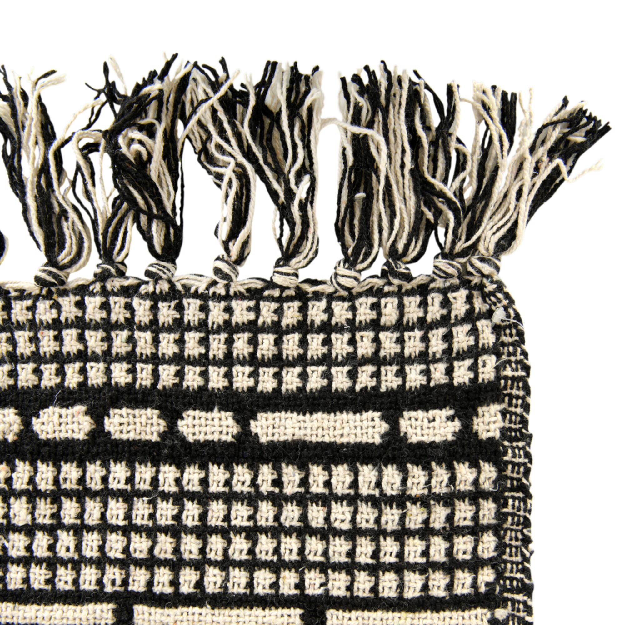 Hello Honey® Black & Beige Woven Cotton Blend Throw Blanket with Fringe